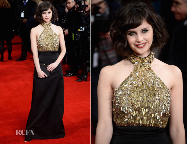 Felicity Jones In Alexander McQueen - 'The Invisible Woman' London Premiere