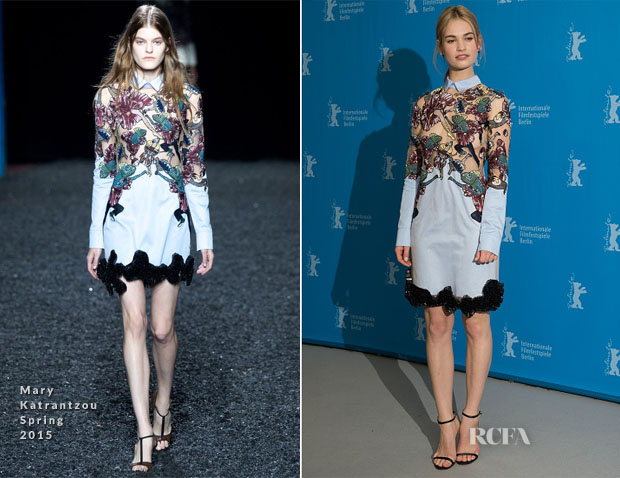 Lily James In Mary Katrantzou - 'Cinderella' Berlin Film Festival Photocall