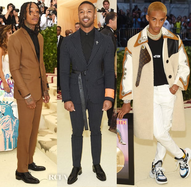 Michael B Jordan - Wearing: Off-White c/o Virgil Abloh, with a David Yurman  brooch