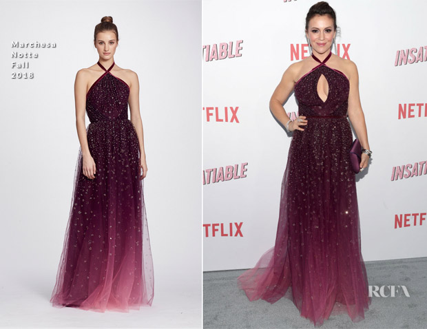 Alyssa Milano In Marchesa Notte - Netflix's 'Insatiable' Season 1 Premiere  - Red Carpet Fashion Awards