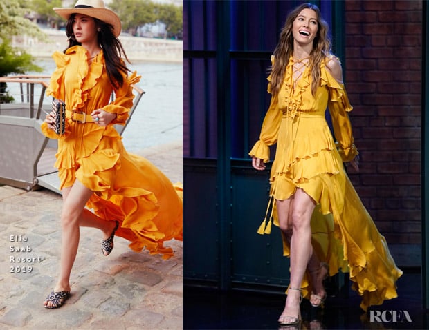 Jessica Biel In Elie Saab - Late Night With Seth Myers