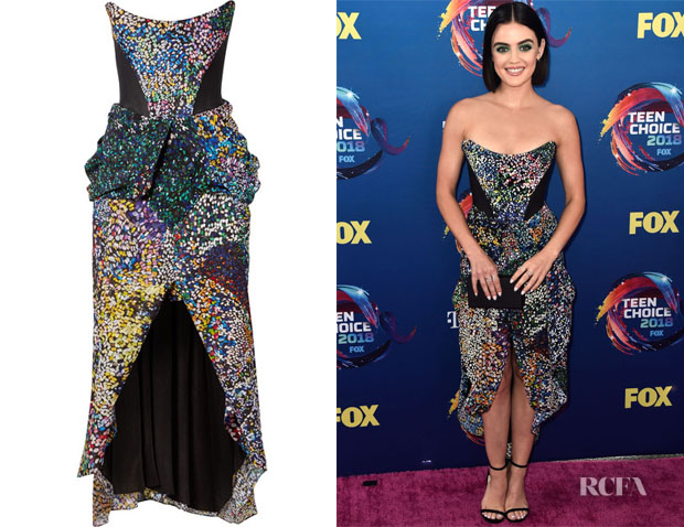 Lucy Hale's Mary Katrantzou Strapless fil coupé Midi Dress