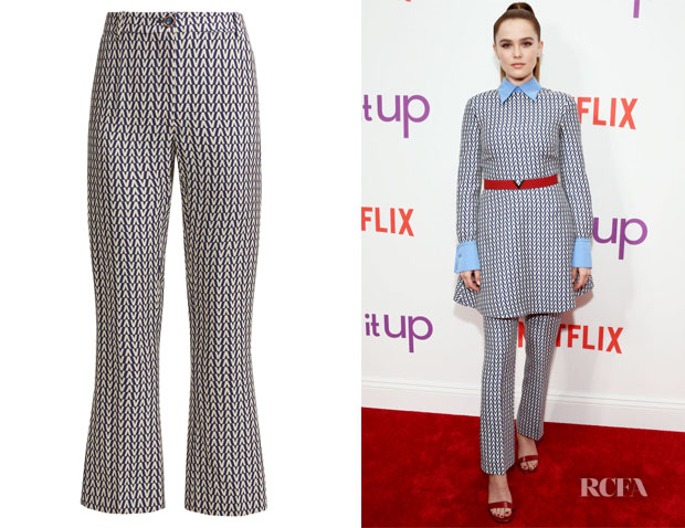 Zoey Deutch's Valentino Optical-Print Trousers