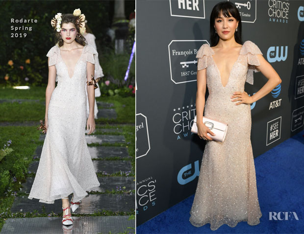 Fashion Blogger Catherine Kallon features Constance Wu In Rodarte - 2019 Critics' Choice Awards