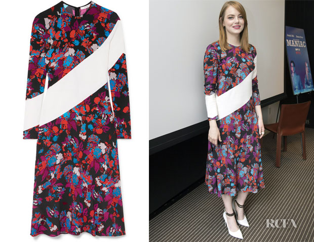 Fashion Blogger Catherine Kallon features Emma Stone's Givenchy Silk-Trimmed Floral-Print Dress ‘Maniac’ Press Conference