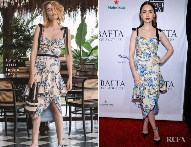 Fashion Blogger Catherine Kallon features Lily Collins In Johanna Ortiz - & BAFTA Los Angeles Tea Party