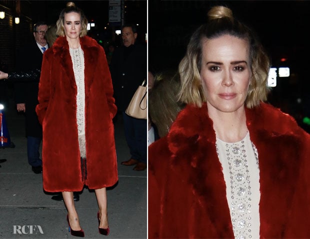 Fashion Blogger Catherine Kallon features Sarah Paulson In Calvin Klein & Valentino - The Late Show With Stephen Colbert