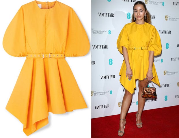 Ella Eyre's Marques’Almeida Belted Asymmetric Faille Mini Dress