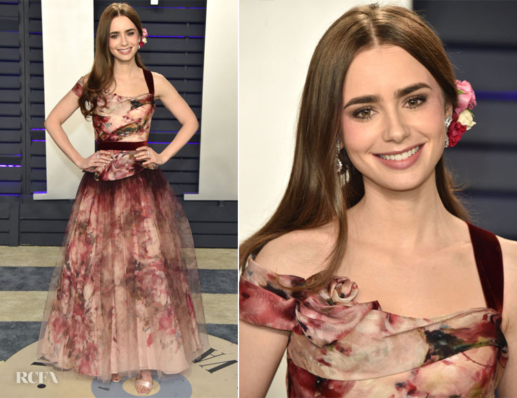 Lily Collins In Marchesa - 2019 Vanity Fair Oscar Party