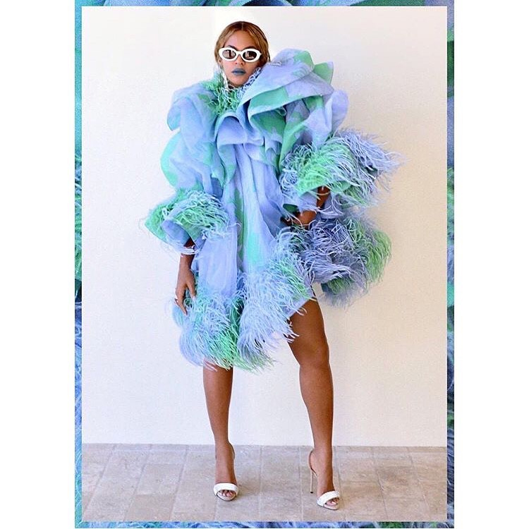 Beyonce's Opts For High-Drama In Ruffles & Feathers