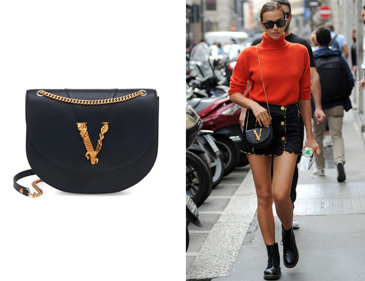 Virtus Small Leather Crossbody Bag in White - Versace