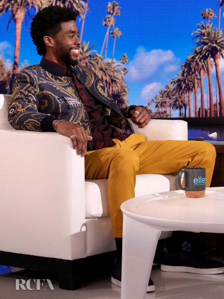 Chadwick Boseman Continues His Love Affair With Etro On The Ellen DeGeneres Show