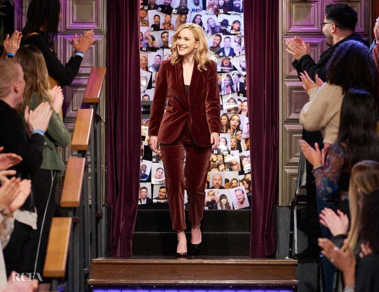 Rachel Brosnahan Wore Brunello Cucinelli On The Late Late Show With James Cordon