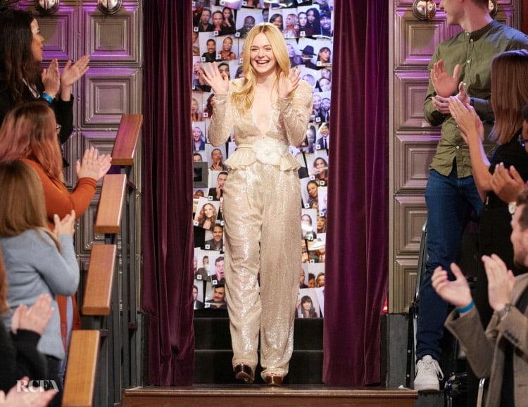 Elle Fanning Wore Philosophy Di Lorenzo Serafini On ‘The Late Late Show With James Corden’