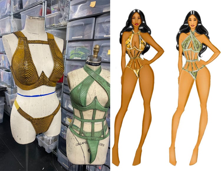 Cardi B & Megan Thee Stallion snakeskin Bryan Hearns bodysuits for WAP
