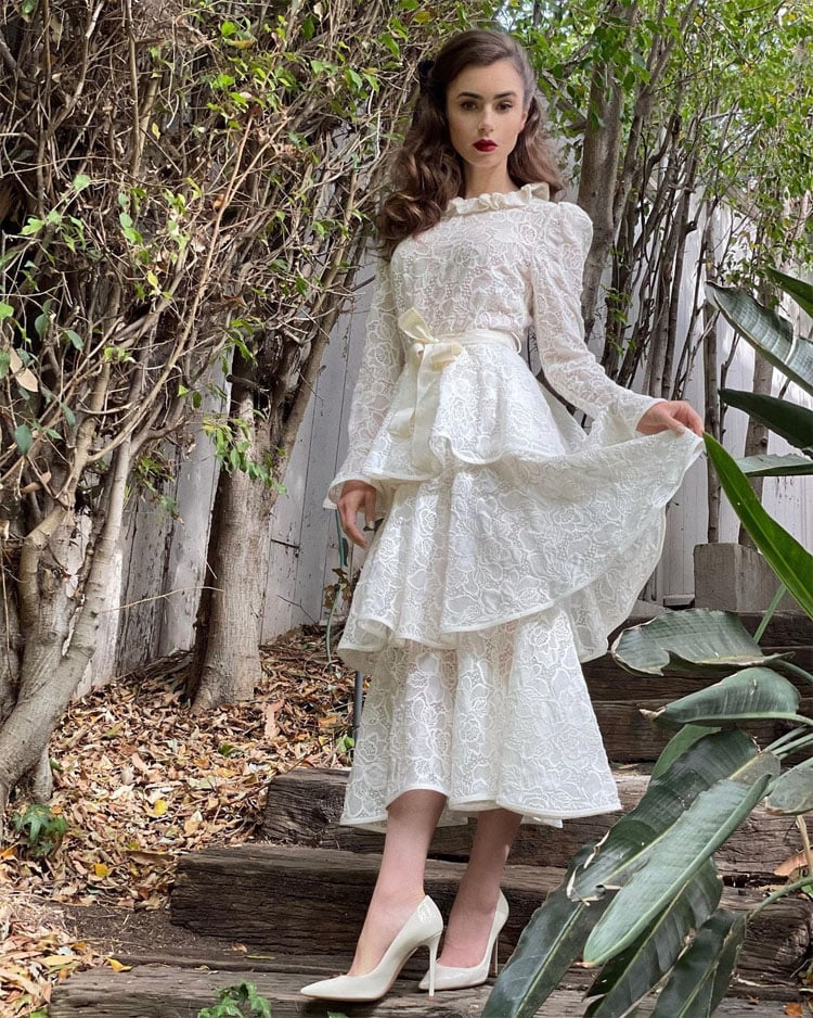 Lily Collins Wore Zimmermannhg To The 'Mank' Virtual Press