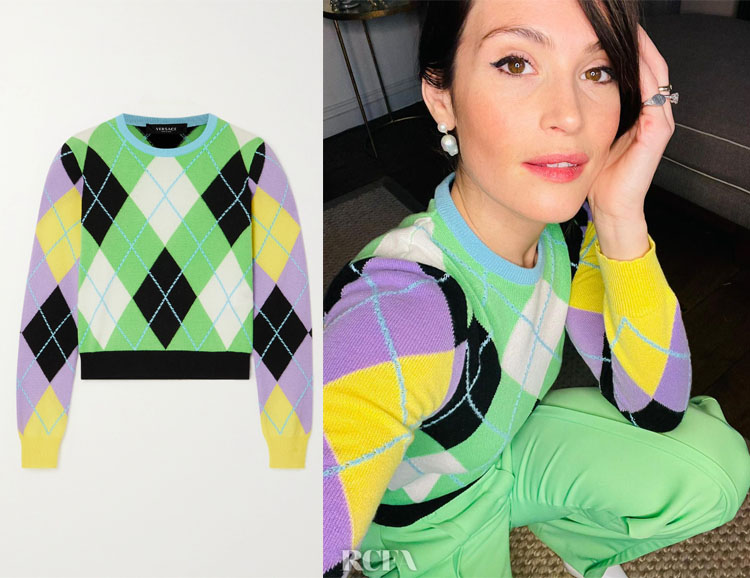 Gemma Arterton’s Versace Argyle Cashmere Sweater