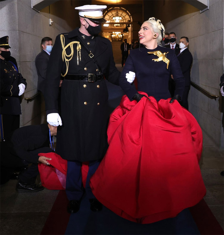 Lady Gaga Wore Custom Schiaparelli Haute Couture Singing At Joe Biden’s Inauguration