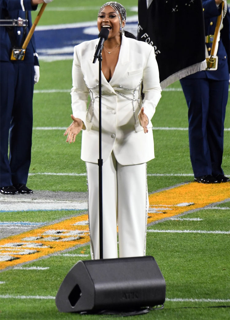 Jazmine Sullivan Wore Area Performing The National Anthem At The 2021 Super Bowl LV
