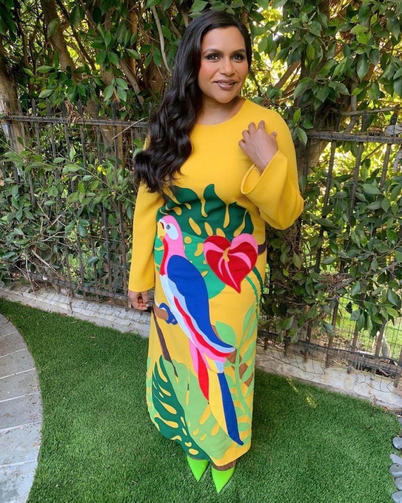 Mindy Kaling, Mindy Kaling Parrot Dress, Mindy Kaling Dolce & Gabbana, Dolce & Gabbana, 