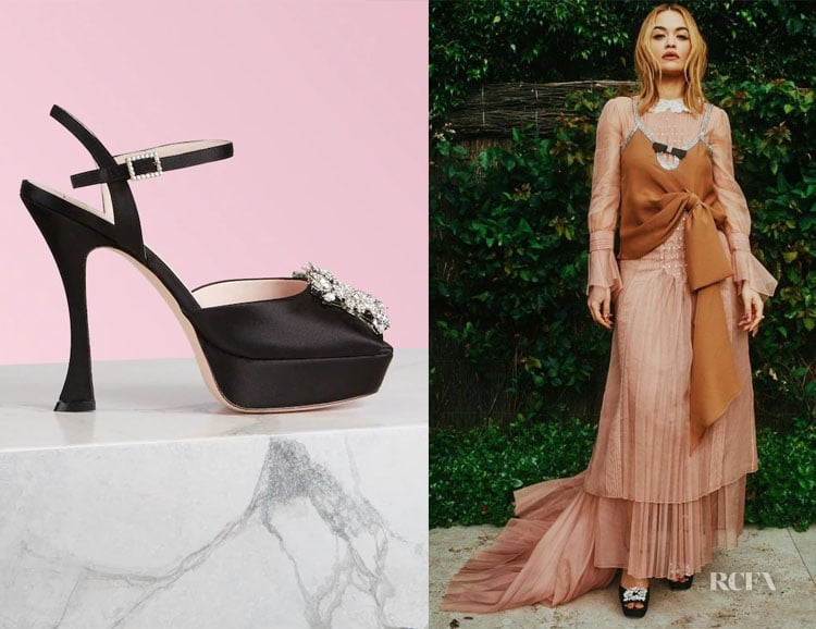Rita Ora’s Roger Vivier RV Bouquet Strass Buckle  Sandals