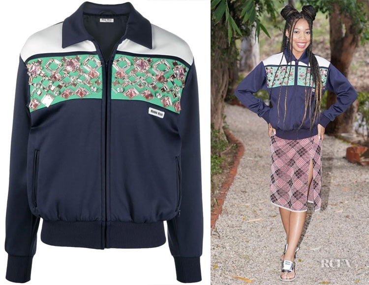 Kyla Drew’s Miu Miu Embroidered Fleece Blouson Jacket