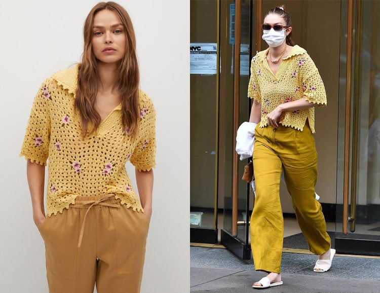 Gigi Hadid’s MANGO Floral Crochet Polo