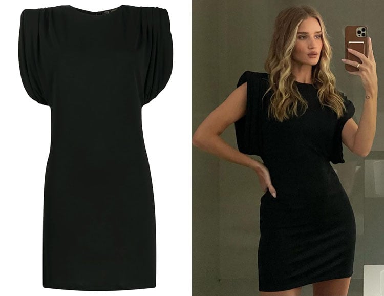 Rosie Huntington-Whiteley’s Versace Structured-Shoulder Fitted Mini-Dress