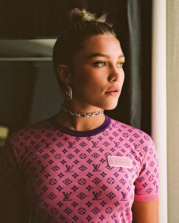 Florence Pugh Wore Louis Vuitton & Versace Promoting 'Black Widow'