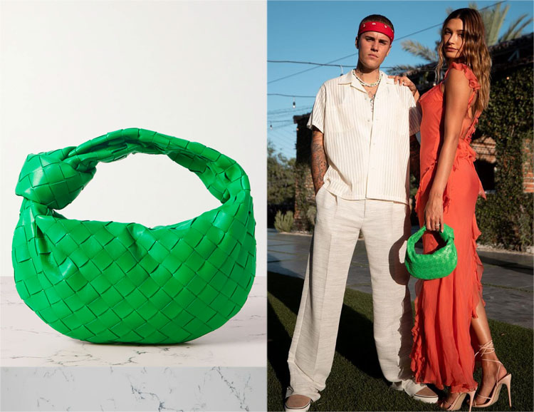 Hailey Bieber's Bottega Veneta Jodie Mini Green Bag - Red Carpet Fashion  Awards