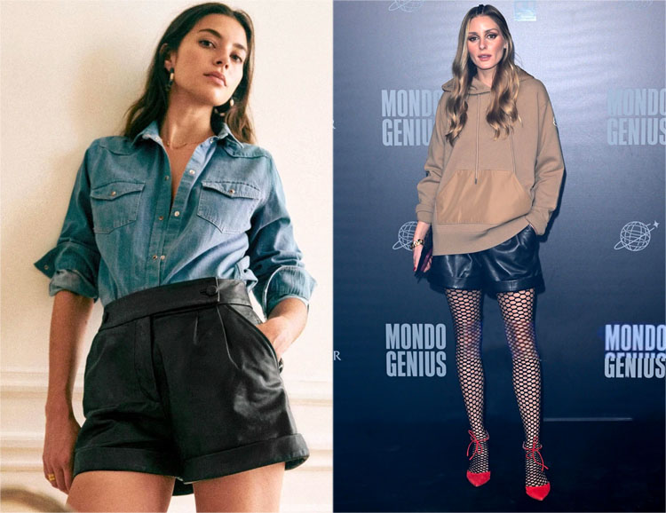 Olivia Palermo’s Moncler Hoodie & Sezane William Leather Shorts