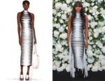 Naomi Campbell's Alaia Black & White Long Tube Fringed Dress