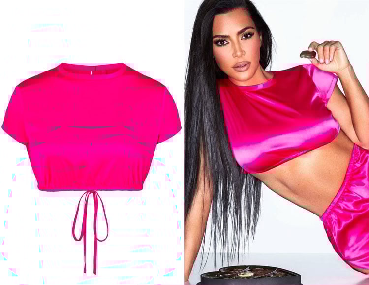 Kim Kardashian's SKIMS Woven Shine Pink Crop Top & Shine Shorts