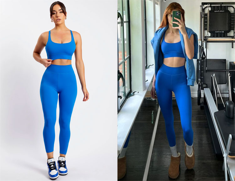 Kendall Jenner’s Meshki Cobalt Blue Crop Top, Leggings & Ugg Boots