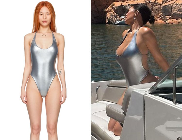 Kylie Jenner’s The Attico Silver Nylon One-Piece Swimsuit