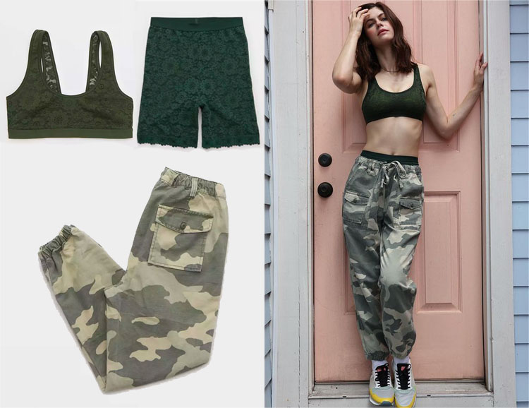 Alexandra Daddario’s Aerie Bralette, Shorts & Utility Joggers