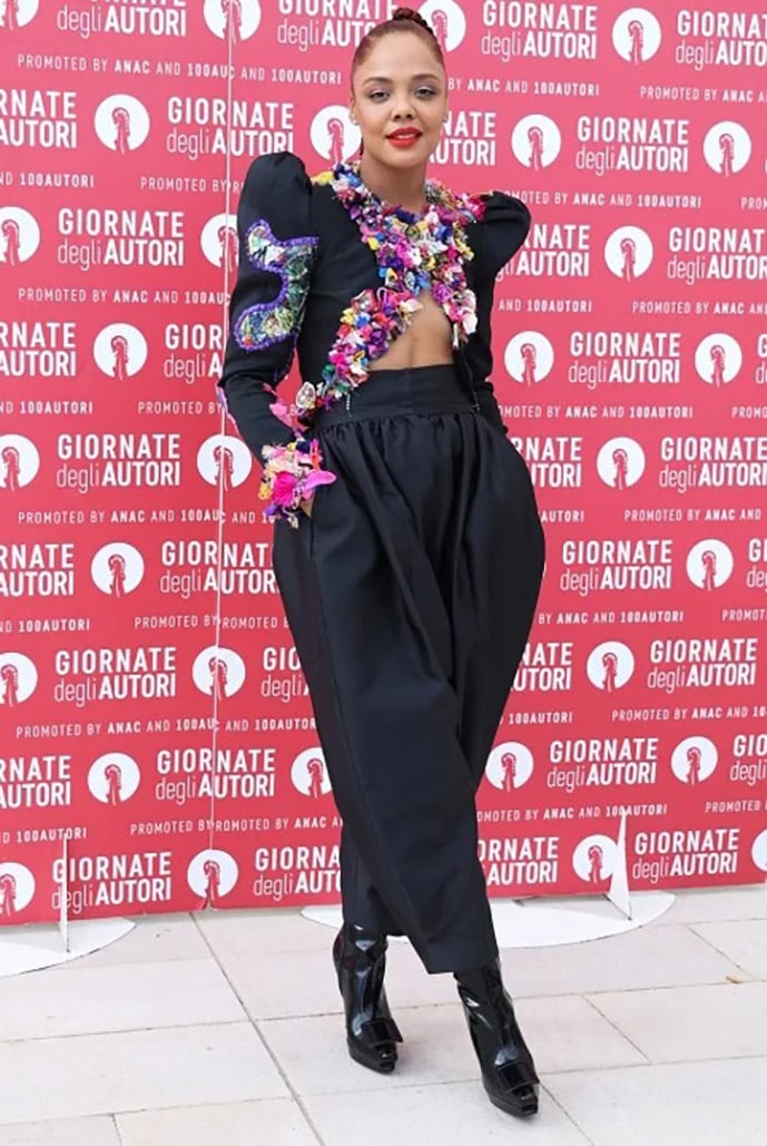 Tessa Thompson Wore Ronald van der Kemp Haute Couture To ‘The Listener’ Venice Film Festival Photocall