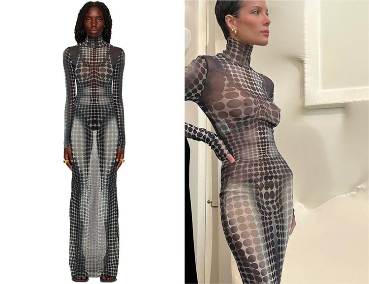 Halsey’s Jean Paul Gaultier Gray Dots Long Sleeve Maxi Dress
