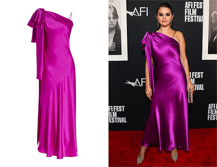 Selena Gomez’s Rodarte Bow-Detailed Silk Satin One-Shoulder Dress