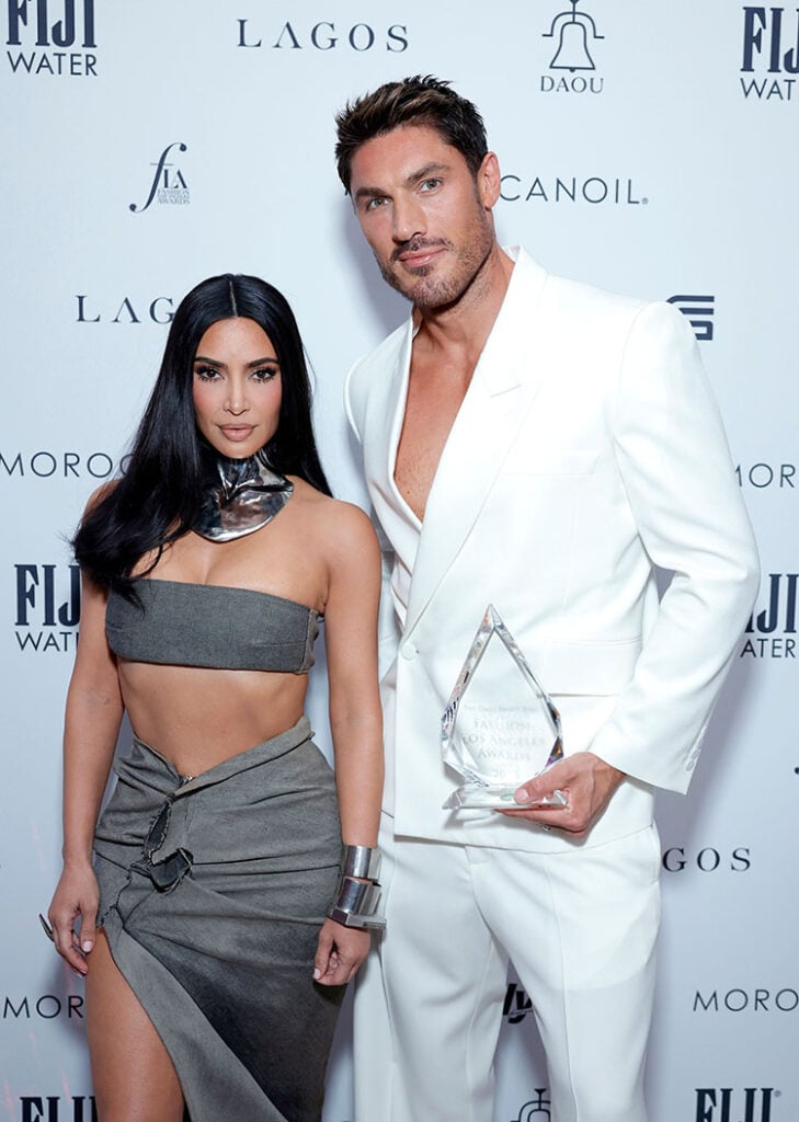 BEVERLY HILLS, CALIFORNIA - APRIL 23: (L-R) Kim Kardashian and Chris Appleton, Hair Artist of the Year Award recipient, attend The Daily Front Row's Seventh Annual Fashion Los Angeles Awards at The Beverly Hills Hotel on April 23, 2023 in Beverly Hills, California. (Photo by Stefanie Keenan/Getty Images for Daily Front Row)
