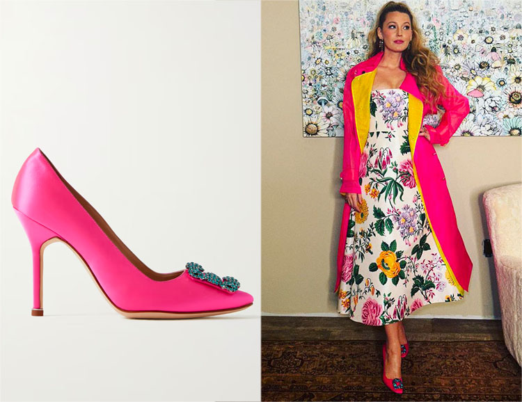 Blake Lively’s Manolo Blahnik Hangisi 105 Embellished Satin Pumps