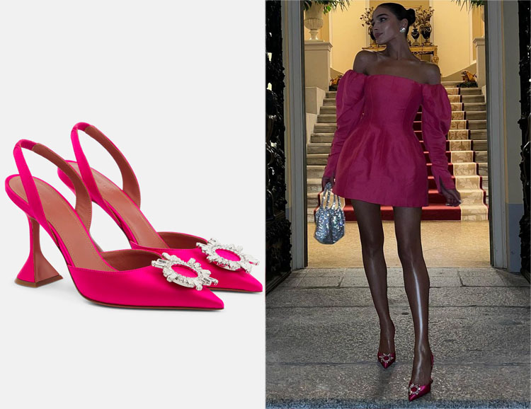 Olivia Culpo’s Amina Muaddi Pink Begum Heels