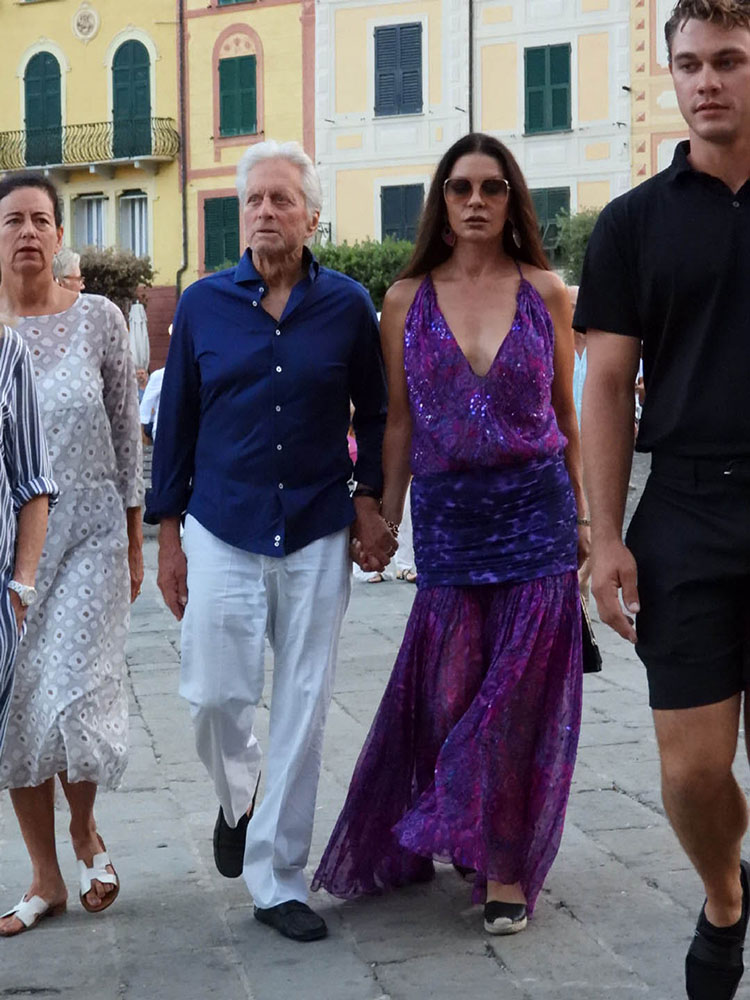 Catherine Zeta-Jones Vacations In Portofino Wearing Emanuel Ungaro