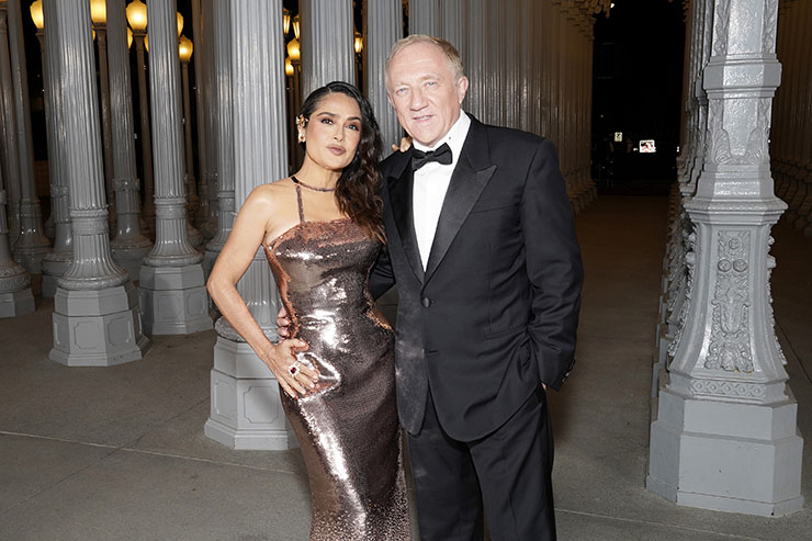 Salma Hayek, wearing Gucci, and François-Henri Pinault attend the 2023 LACMA Art+Film Gala,