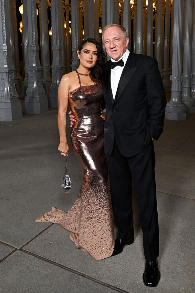 Salma Hayek, wearing Gucci, and François-Henri Pinault attend the 2023 LACMA Art+Film Gala