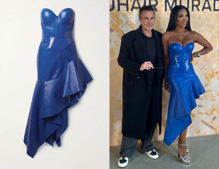 Kenya Moore’s Alexander McQueen Strapless Asymmetric Leather Dress