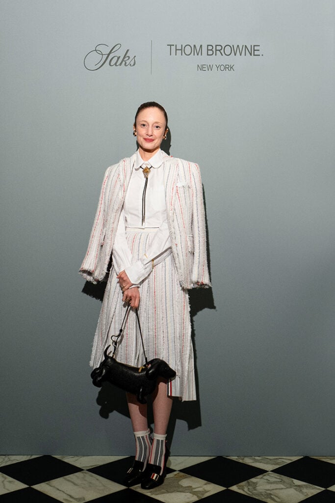 Andrea Riseborough attends the Saks x Thom Browne Dinner