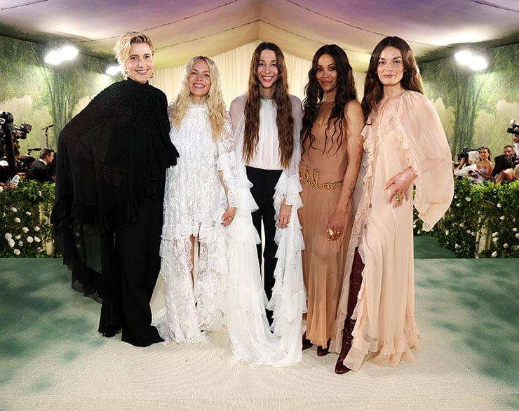 Greta Gerwig, Sienna Miller, Chemena Kamali, Zoe Saldana, and Emma Mackey attend The 2024 Met Gala Celebrating "Sleeping Beauties: Reawakening Fashion" at The Metropolitan Museum of Art 
