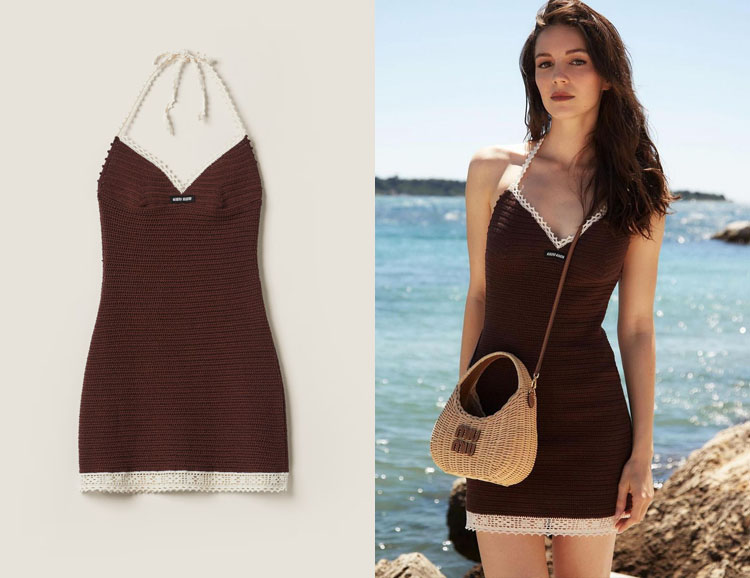 Ella Hunt's Miu Miu Halter Dress & Miu Miu Wander Raffia Bag