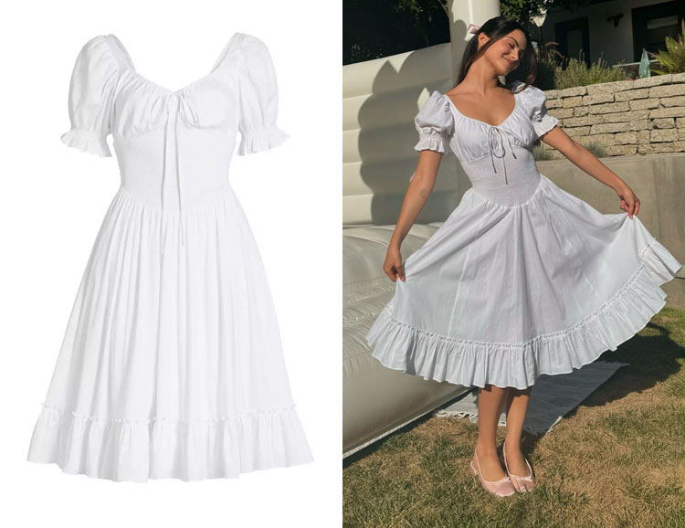 Camila Mendes' Guizio Luciana Cotton Smocked Midi-Dress